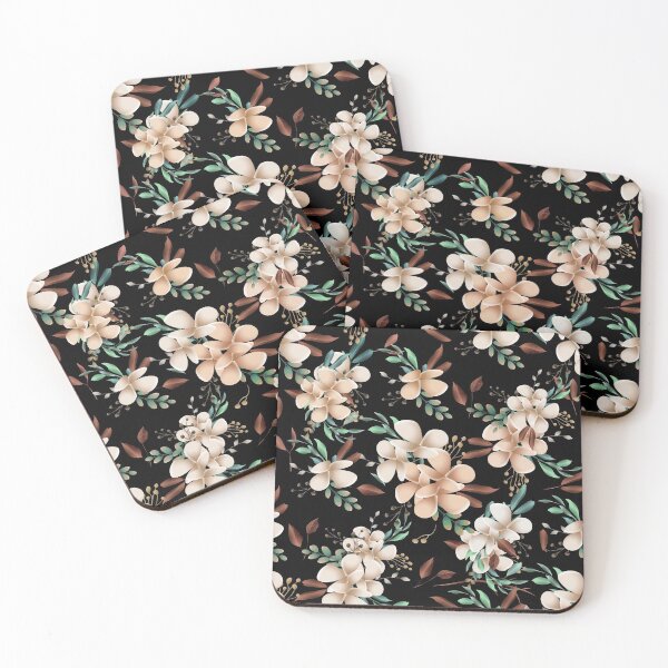 Item preview, Elegant and silky flower pattern, teal and bronze leaves, cream peach flowers designed and sold by Orianah.