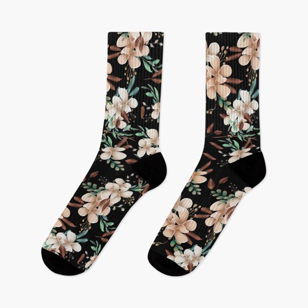 Item preview, Elegant and silky flower pattern, teal and bronze leaves, cream peach flowers designed and sold by Orianah.