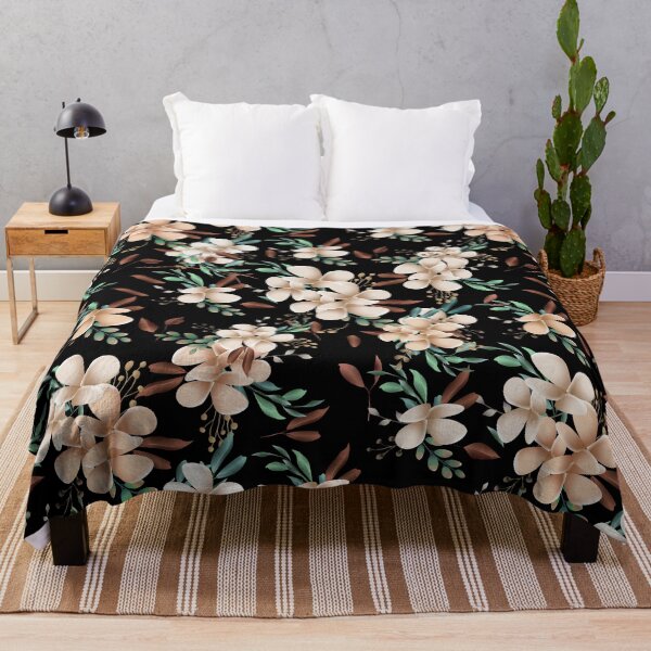 Item preview, Elegant and silky flower pattern, teal and bronze leaves, cream peach flowers designed and sold by Orianah.