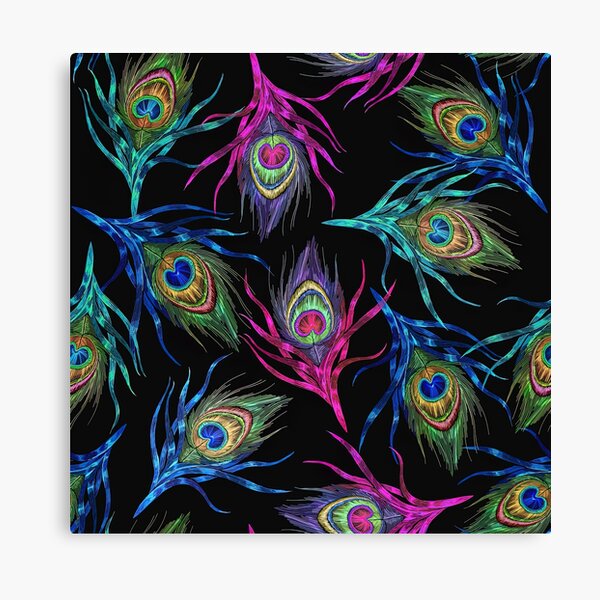 Kanavel Colorful Peacock Feathers On Canvas by Pirotehnik Print