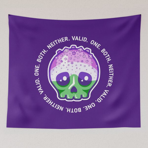 Item preview, One, both, neither, valid - genderqueer pride skull designed and sold by SugarNBones.