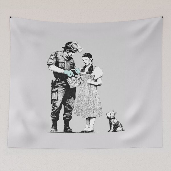 Item preview, Banksy Stop and Search Dorothy and Toto and police officer Street art graffiti designed and sold by MindChirp.