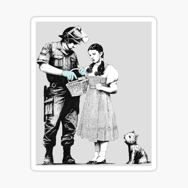 Item preview, Banksy Stop and Search Dorothy and Toto and police officer Street art graffiti designed and sold by MindChirp.