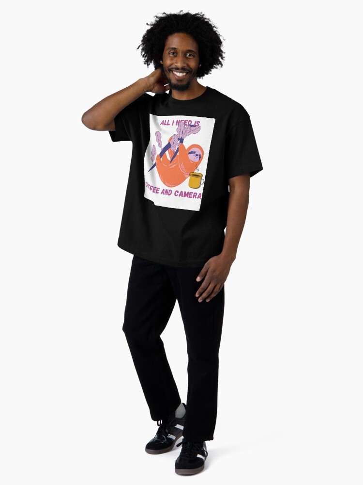 Thumbnail 4 of 7, Oversized T-Shirt, All I need is coffee and camera designed and sold by Semapemodiba.