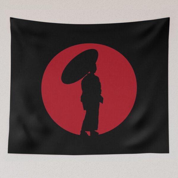 Item preview, Geisha With Umbrella Red Sun Silhouette (on black) designed and sold by STUDIO-72.