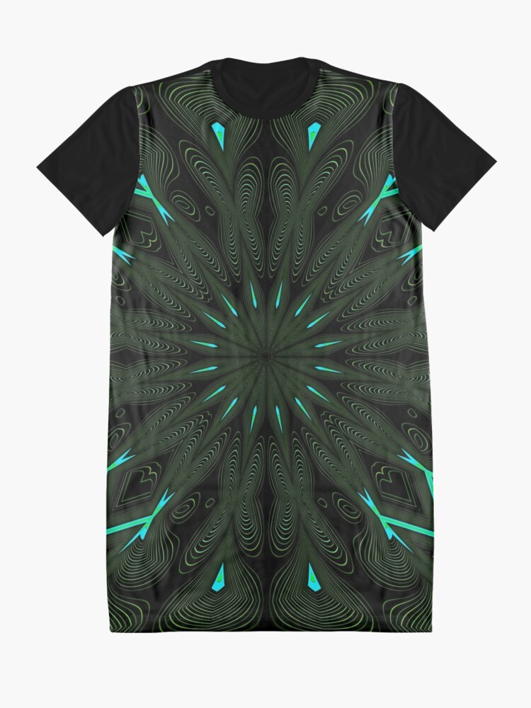 Alternate view of Fractal Madness - Neon Green Black Graphic T-Shirt Dress