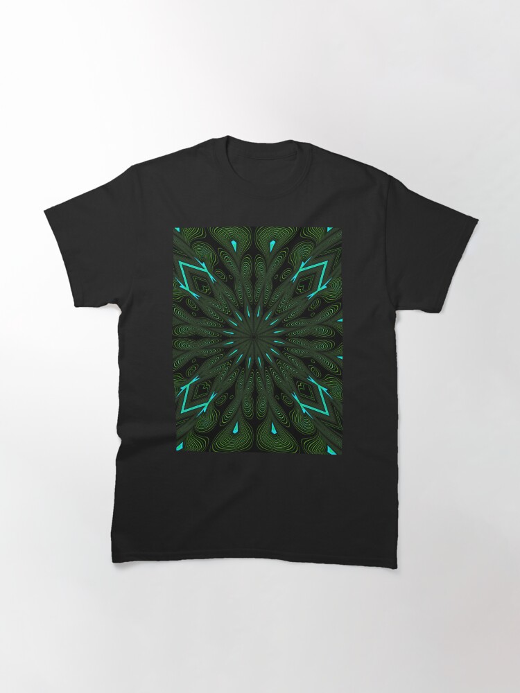 Thumbnail 3 of 7, Classic T-Shirt, Fractal Madness - Neon Green Black designed and sold by vkdezine.