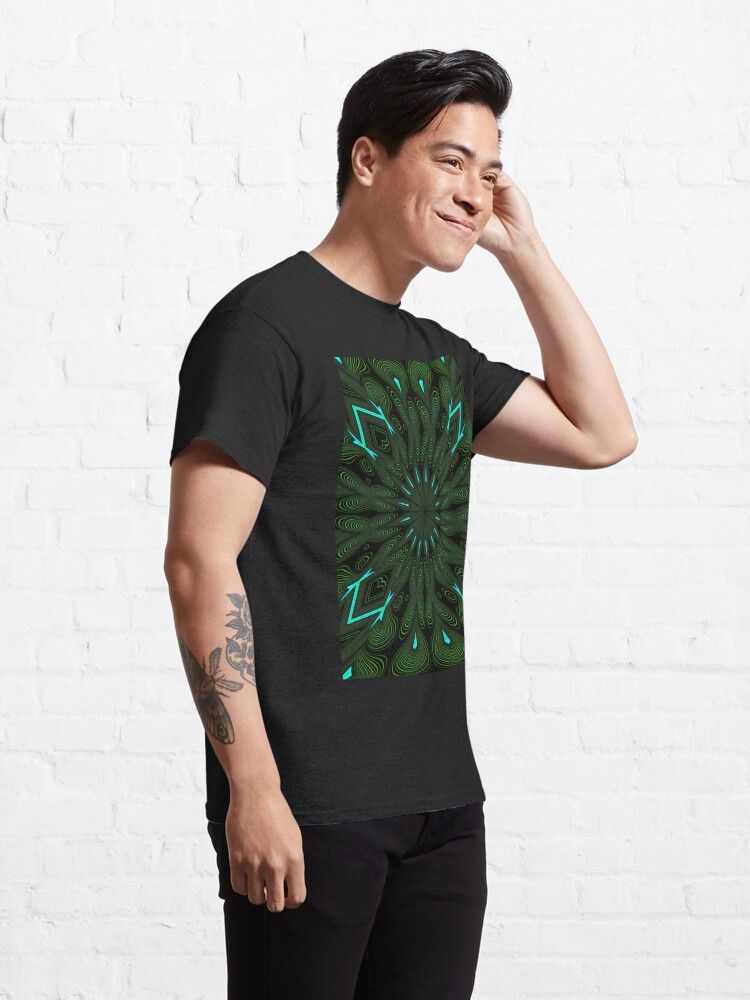 Alternate view of Fractal Madness - Neon Green Black Classic T-Shirt