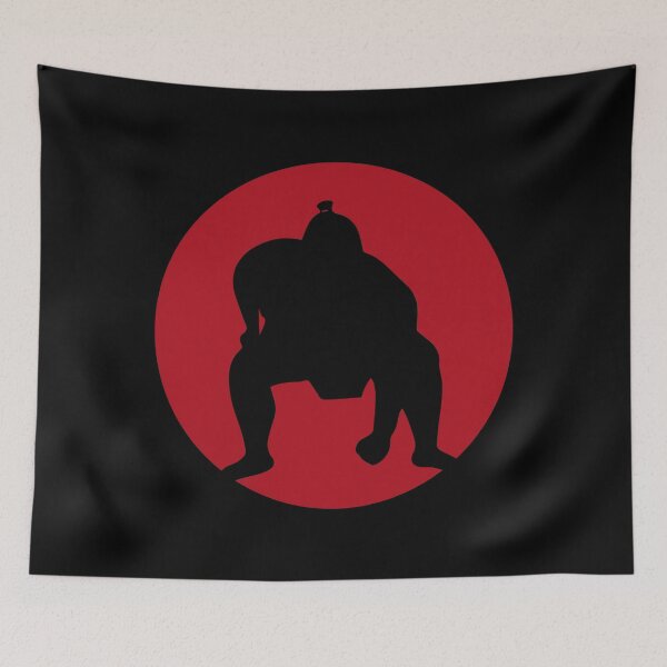 Artikelvorschau, Sumo-Ringer-Silhouette mit roter Sonne (auf Schwarz) entworfen und verkauft von STUDIO-72.
