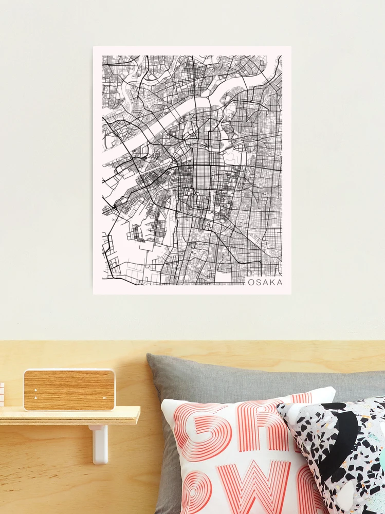 Osaka Map, Japan - Black and White