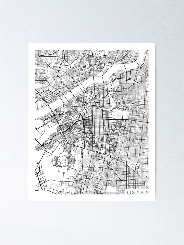 Osaka Map, Japan - Black and White