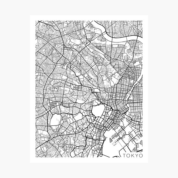 Tokyo Map, Japan - Black and White Photographic Print