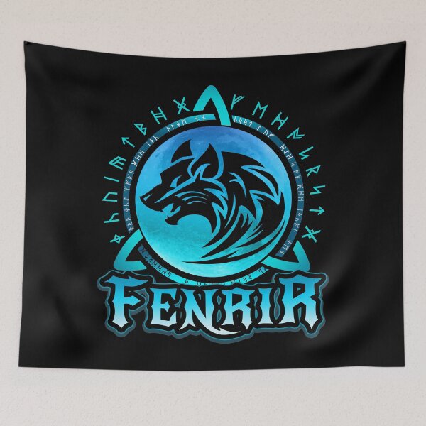 Item preview, Fenrir Loki's Son, Viking Wolf And Blue Moon With Norse Runes designed and sold by aronia.