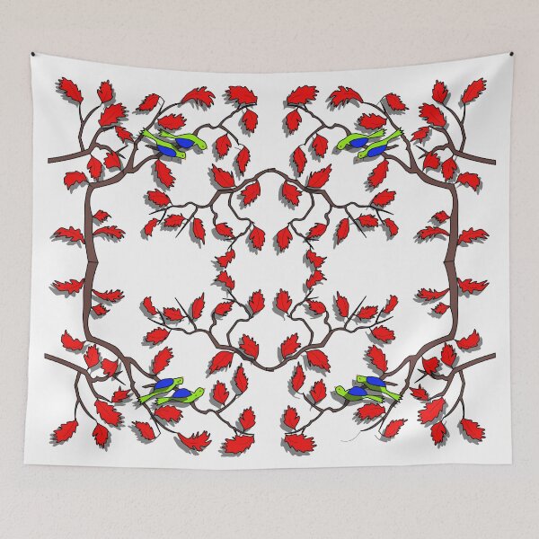 Item preview, Geometrically arranged red leaves with stylistic birds designed and sold by jumapa.