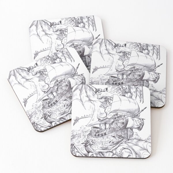 Item preview, Two dragons and a ship (black and white) designed and sold by Furiarossa.