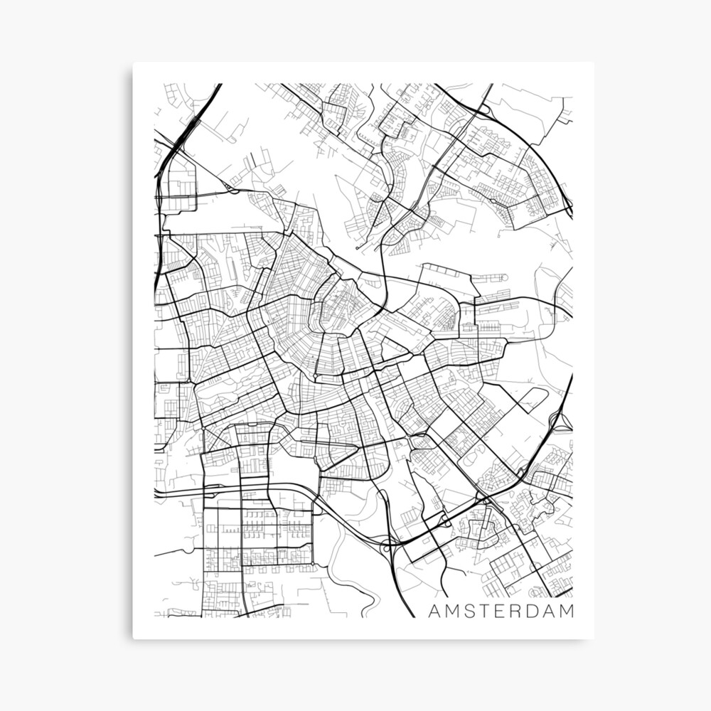 Amsterdam Karte Niederlande Schwarz Und Weiss Fotodruck Von Mainstreetmaps Redbubble