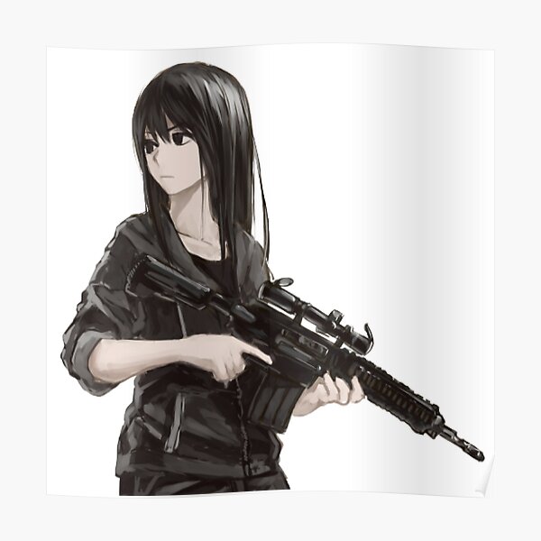 Aesthetic Anime Girl With Gun Poster By Justensamson Redbubble