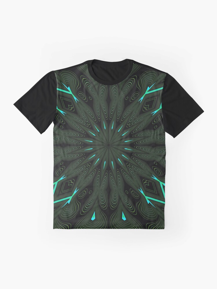Alternate view of Fractal Madness - Neon Green Black Graphic T-Shirt