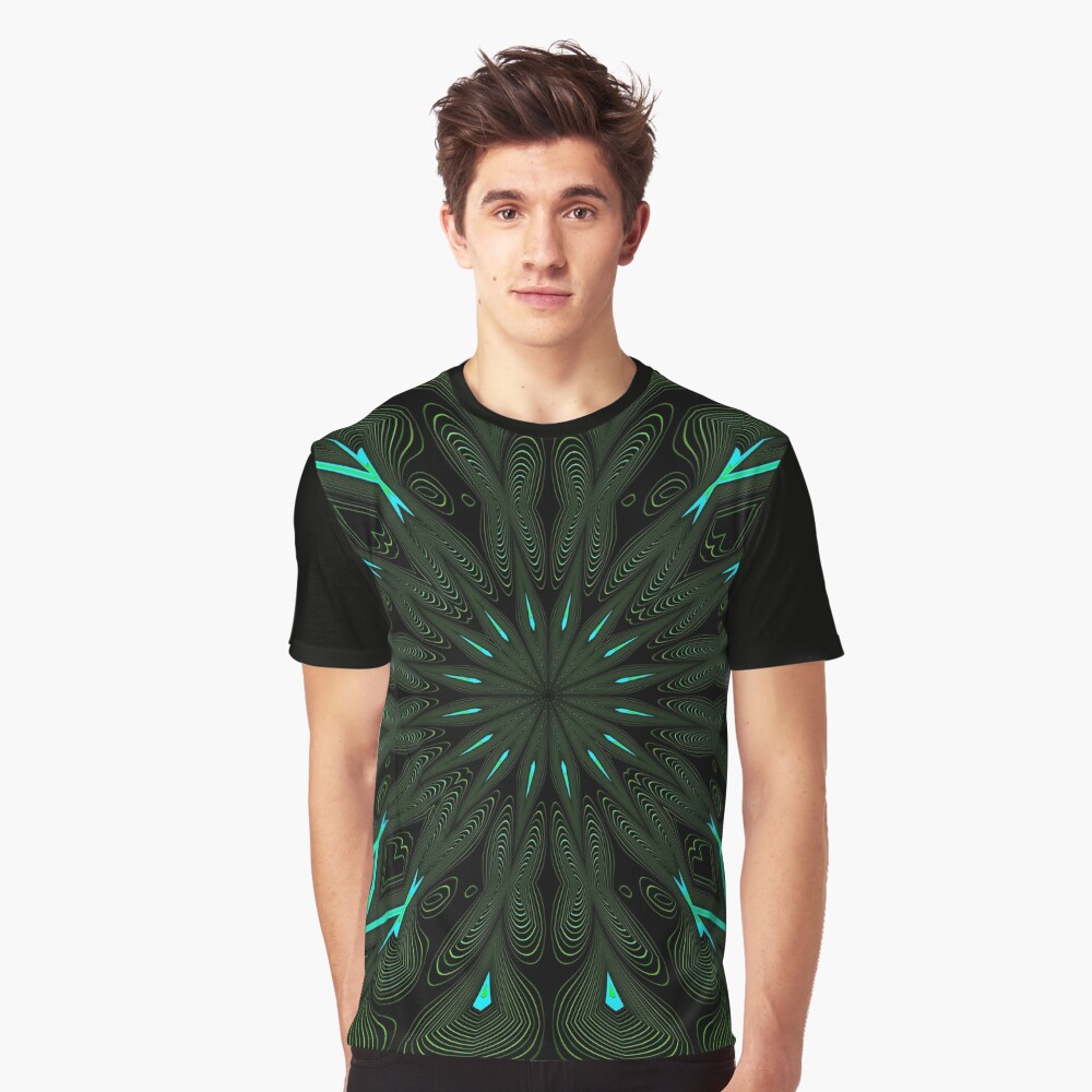 Fractal Madness - Neon Green Black Graphic T-Shirt