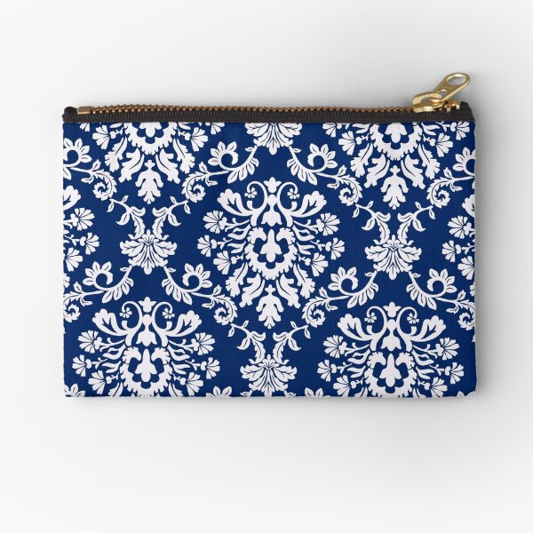 Navy Damask Zipper Pouch