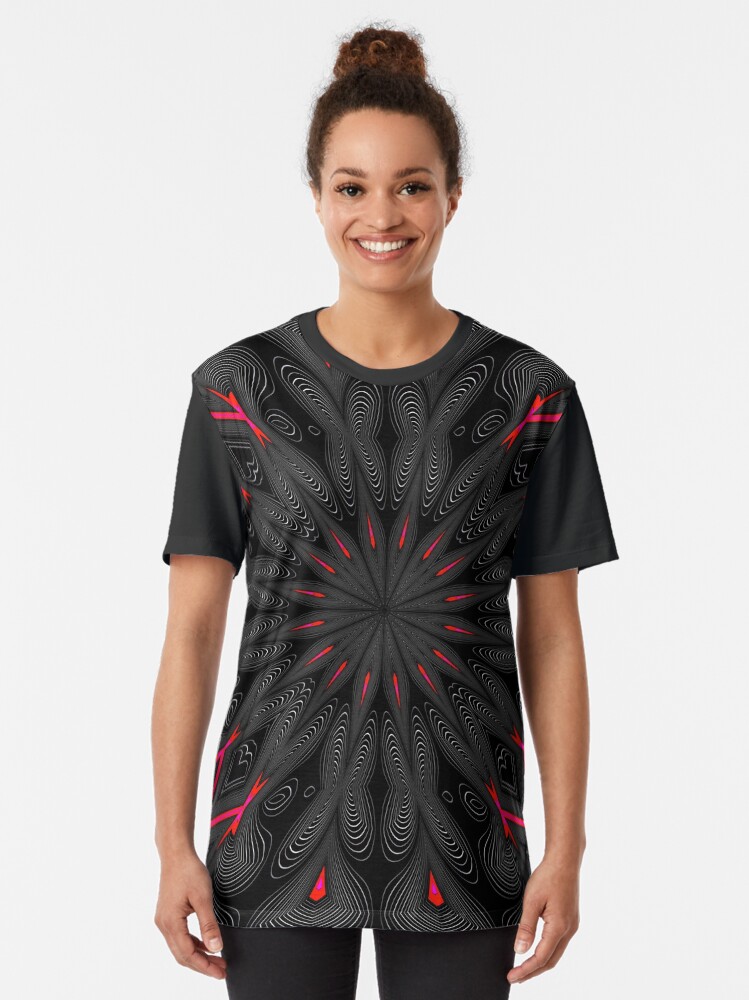 Alternate view of Fractal Madness - Neon Red Black 1 Graphic T-Shirt