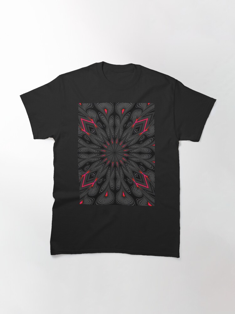 Thumbnail 3 of 7, Classic T-Shirt, Fractal Madness - Neon Red Black 1  designed and sold by vkdezine.
