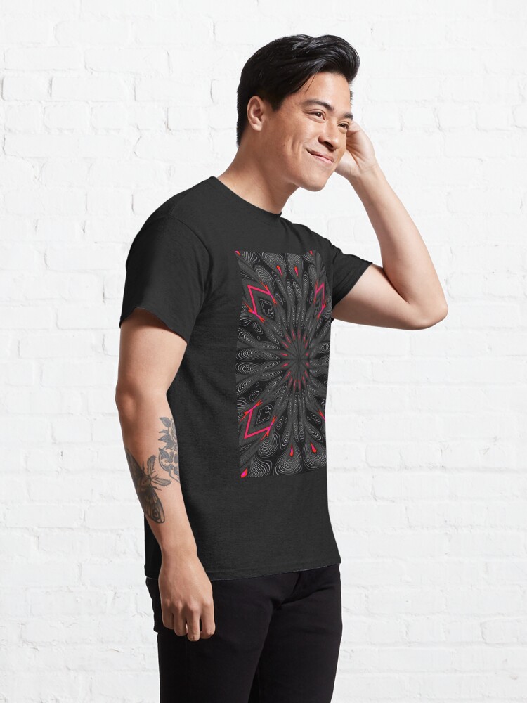 Thumbnail 5 of 7, Classic T-Shirt, Fractal Madness - Neon Red Black 1 designed and sold by vkdezine.