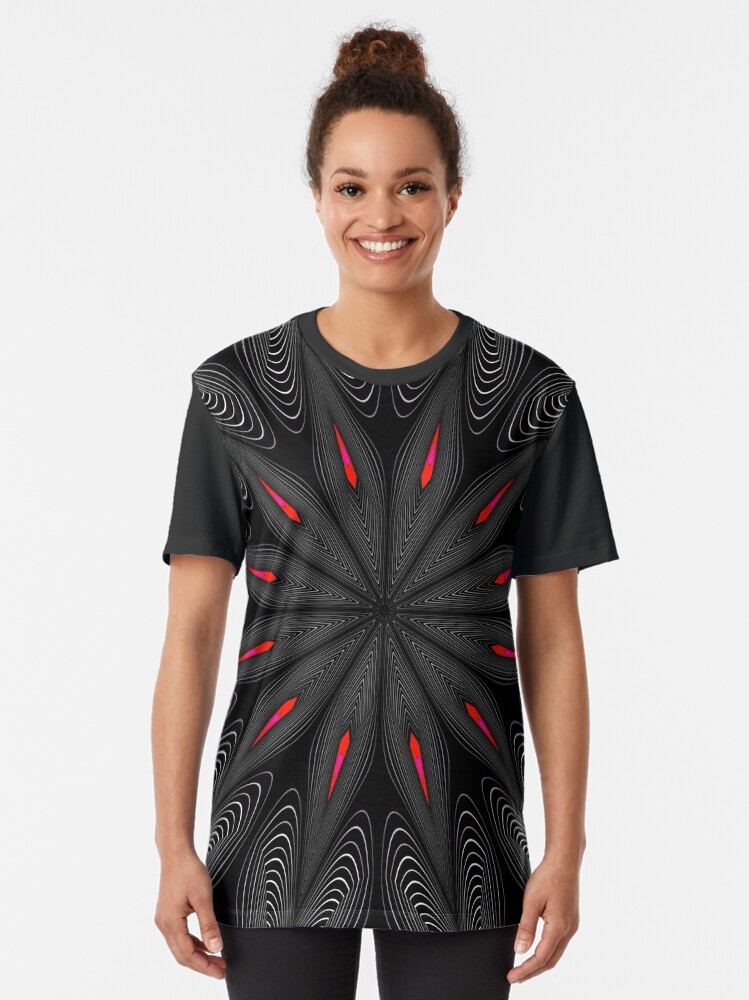 Thumbnail 2 of 5, Graphic T-Shirt, Fractal Madness - Neon Red Black 2 designed and sold by vkdezine.