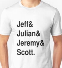 Jeff&Julian&Jeremy&Scott on white Slim Fit T-Shirt