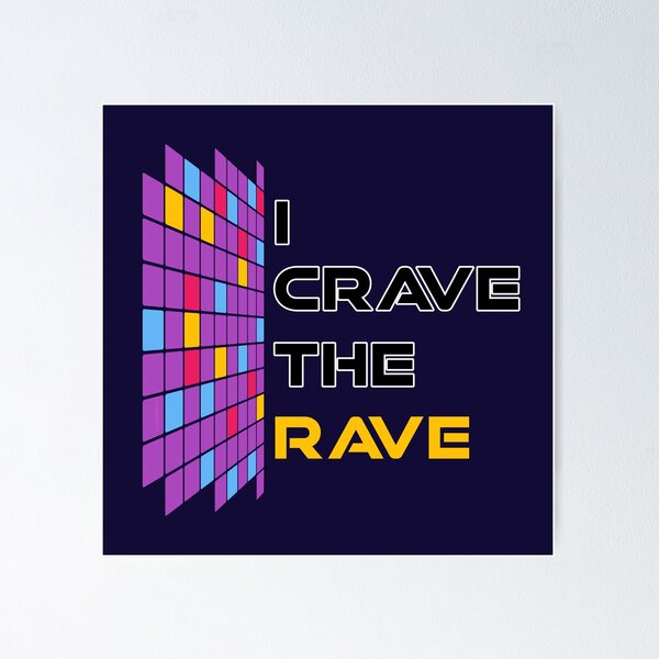 Aperçu de l'œuvre I Crave The Rave - Save Our Scene - Jaune sur bleu marine créée et vendue par NoMatterLab.