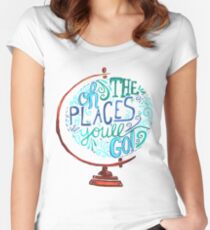 Oh The Places You'll Go - Vintage Typography Globe Women's Fitted Scoop T-Shirt