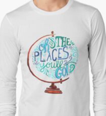 Camiseta de manga larga Oh los lugares a los que irás - Vintage Typography Globe