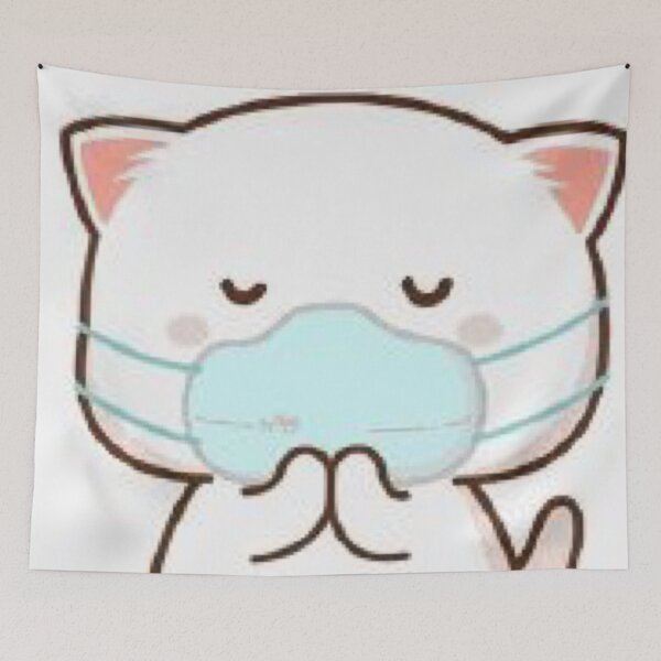 Item preview, Cute kawaii mochi cat peach mask  designed and sold by Estella Carterson.