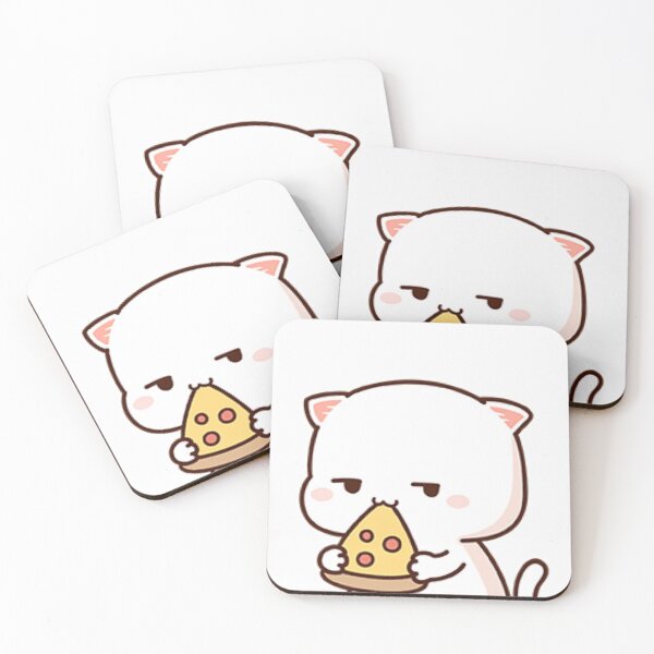 Item preview, Cute kawaii funny mochi cat eating pizza designed and sold by Estella Carterson.