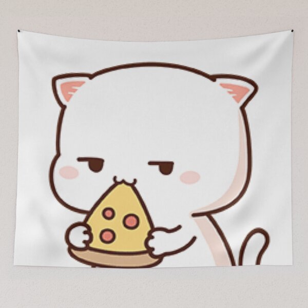 Item preview, Cute kawaii funny mochi cat eating pizza designed and sold by Estella Carterson.