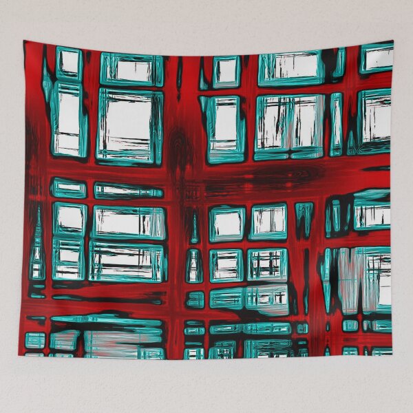 Item preview, Abstract window pattern, rectangular geometric pattern, red, blue, black, white designed and sold by Nostrathomas66.