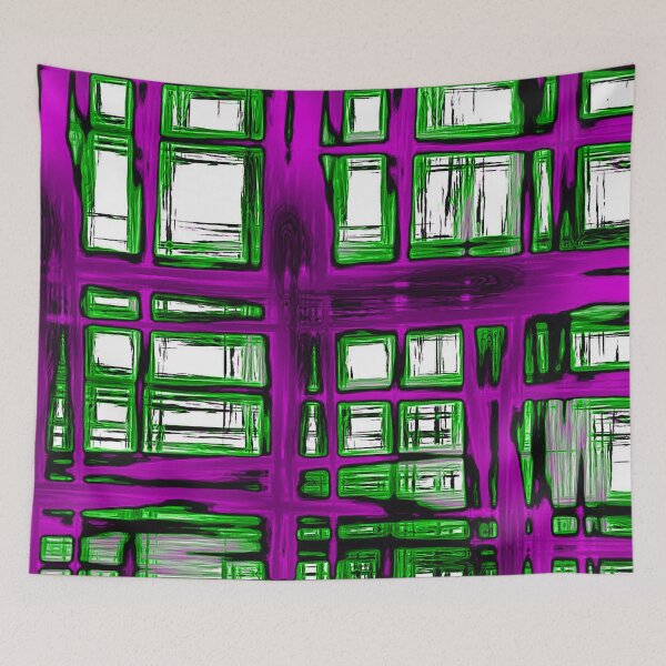 Item preview, Abstract window pattern, rectangular geometric pattern, purple, lime green, black, white designed and sold by Nostrathomas66.