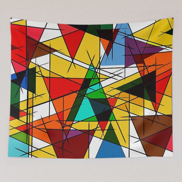 Item preview, Triangles stained glass pattern, colorful triangles, mid century modern pattern designed and sold by Nostrathomas66.