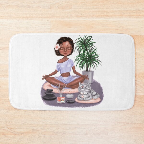 Item preview, An African-American yogi girl meditates with a cat. designed and sold by NataHarmony.