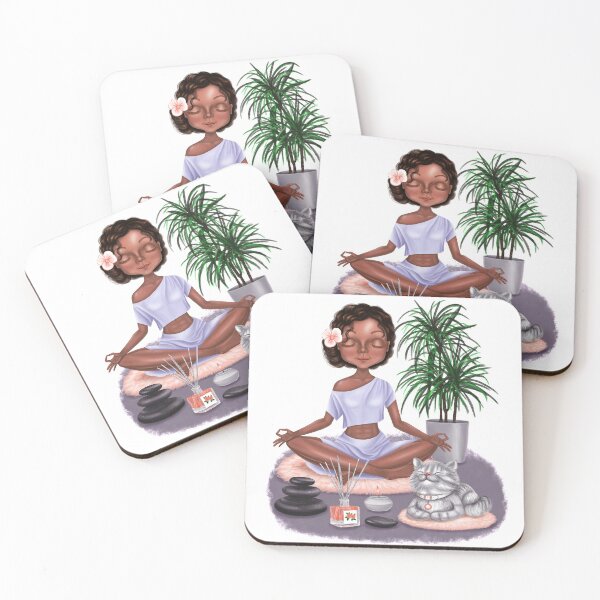 Item preview, An African-American yogi girl meditates with a cat. designed and sold by NataHarmony.