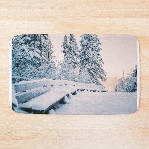 Item preview, Benches Covered in Snow - Winter Forest at Sunset designed and sold by ppolecho.