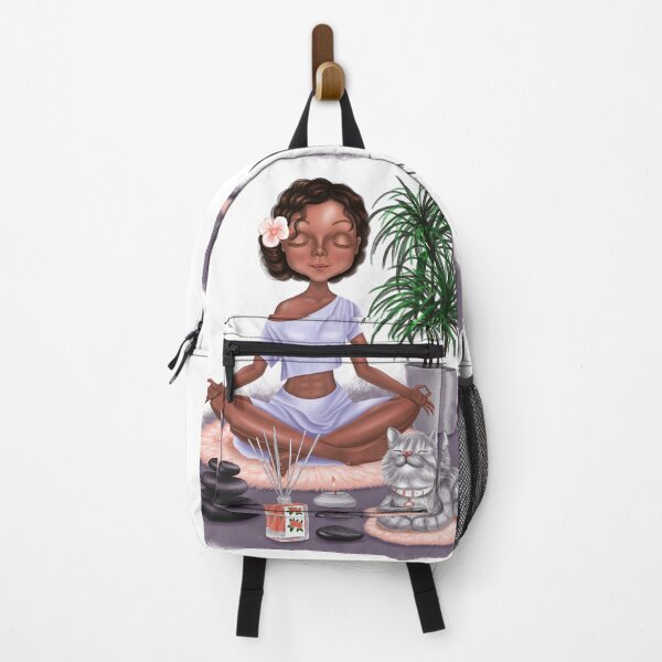 Item preview, An African-American yogi girl meditates with a cat. designed and sold by NataHarmony.