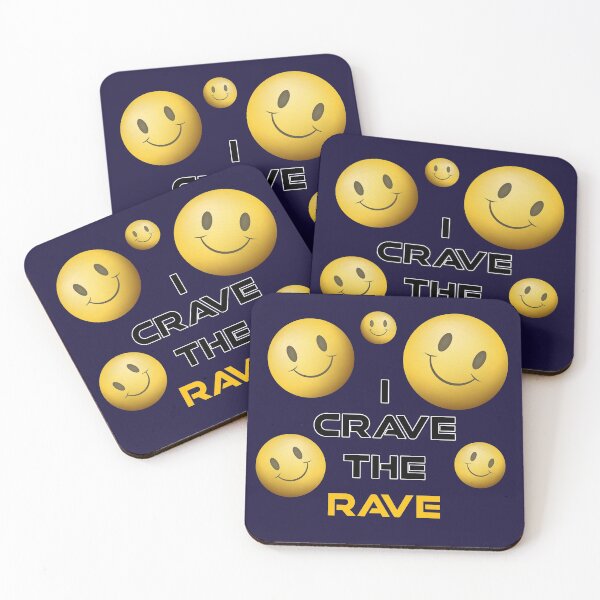 Item preview, I Crave The Rave - Save Our Scene - Acid Smilly Face - Yellow on Navy Blue designed and sold by NoMatterLab.