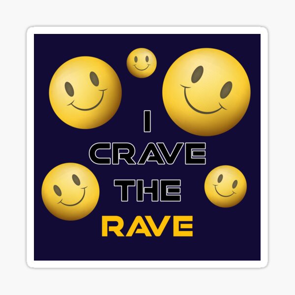 Aperçu de l'œuvre I Crave The Rave - Save Our Scene - Acid Smilly Face - Jaune sur bleu marine créée et vendue par NoMatterLab.