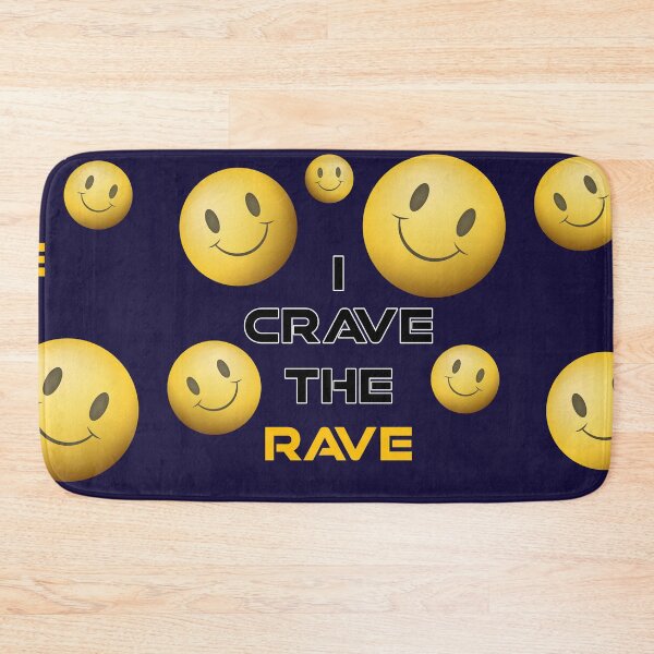 Item preview, I Crave The Rave - Save Our Scene - Acid Smilly Face - Yellow on Navy Blue designed and sold by NoMatterLab.