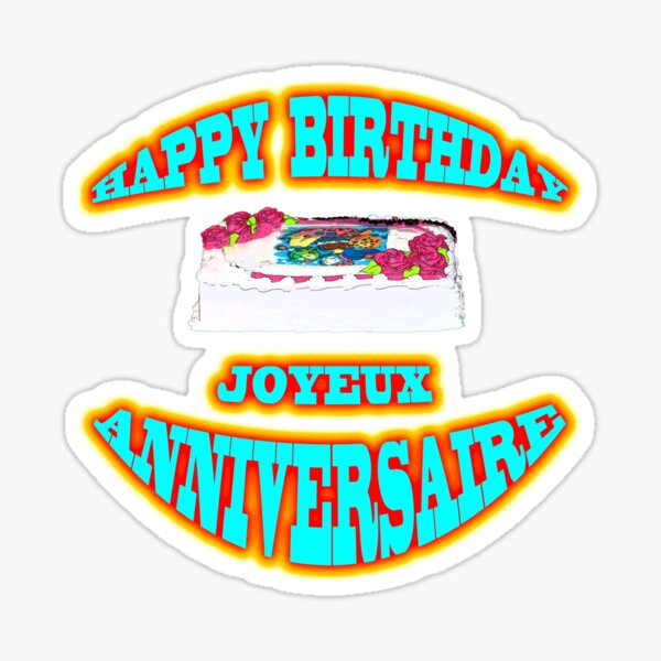 Joyeux Anniversaire Cartoon Cats Holding Banners Sticker By Katetaylor Redbubble