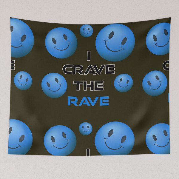 Item preview, I Crave The Rave - Save Our Scene - Acid Smilly Face - Blue on Dark Green designed and sold by NoMatterLab.
