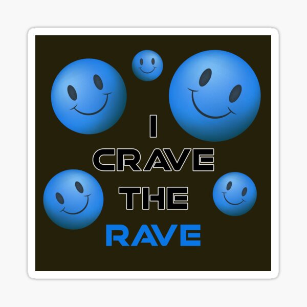 Aperçu de l'œuvre I Crave The Rave - Save Our Scene - Acid Smilly Face - Bleu sur vert foncé créée et vendue par NoMatterLab.