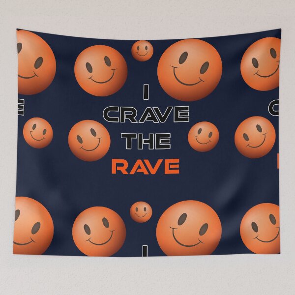 Item preview, I Crave The Rave - Save Our Scene - Acid Smilly Face - Orange on Dark Blue designed and sold by NoMatterLab.