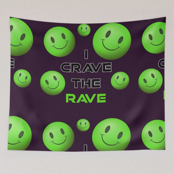 Item preview, I Crave The Rave - Save Our Scene - Acid Smilly Face - Green on Purple designed and sold by NoMatterLab.